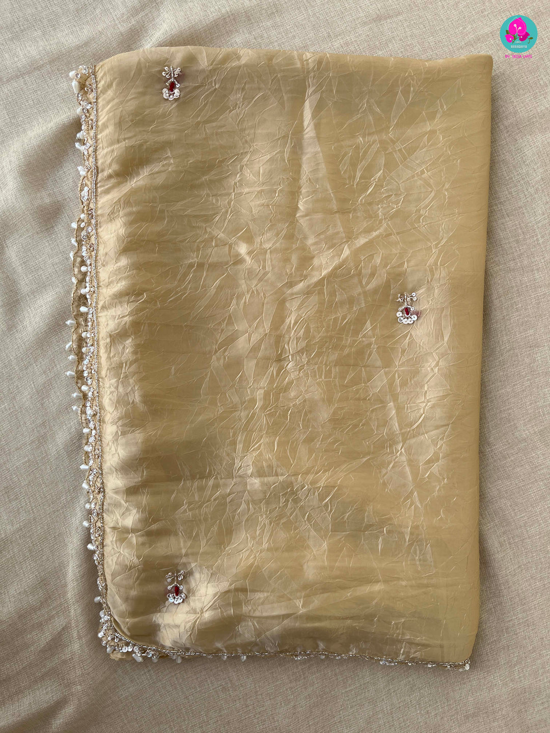 Soft Crushed Organza Silk Saree with hand embroidered blouse