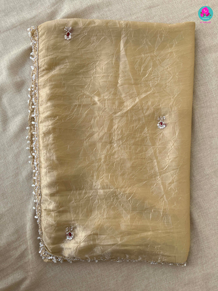 Soft Crushed Organza Silk Saree with hand embroidered blouse