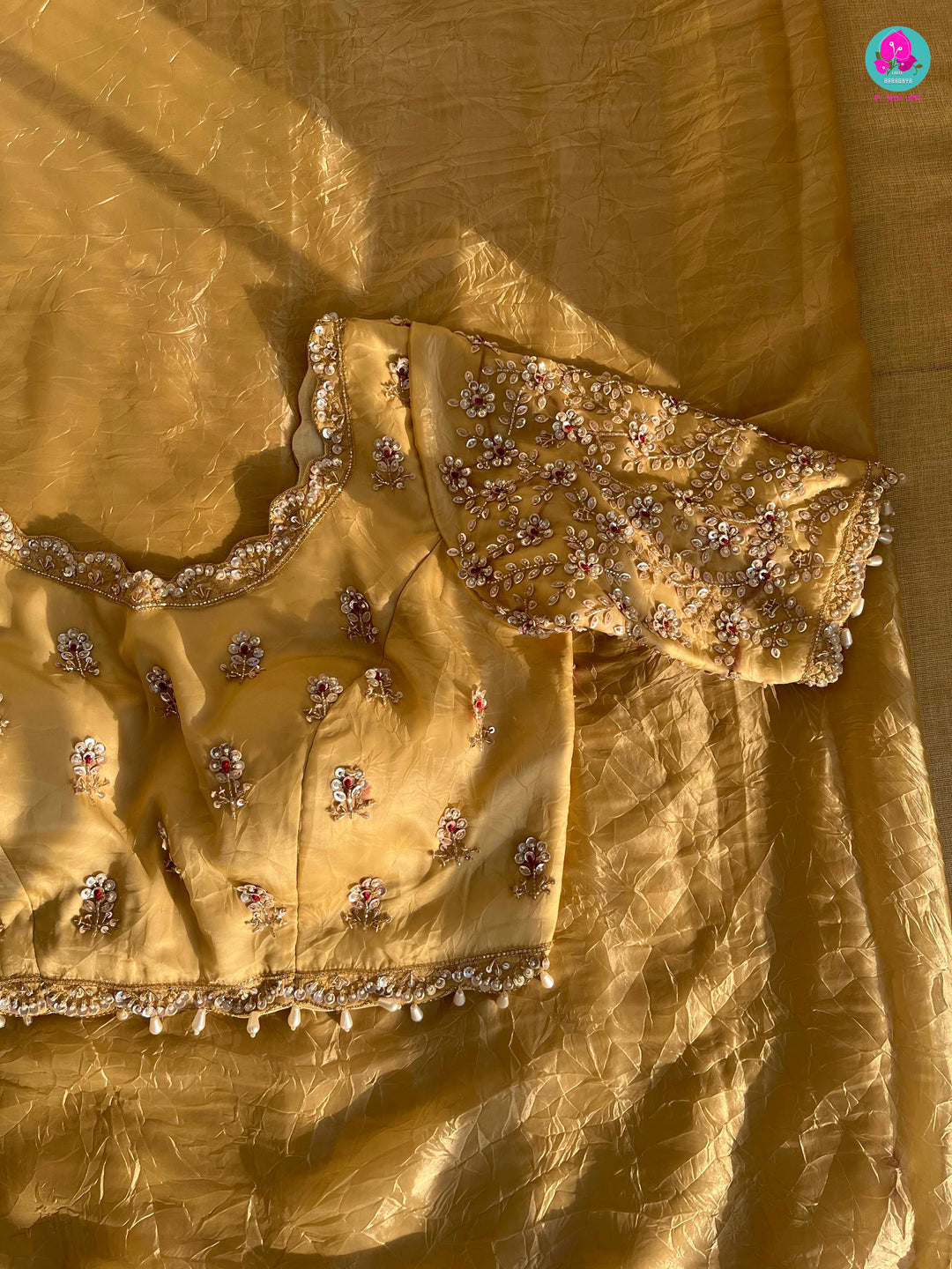 Soft Crushed Organza Silk Saree with hand embroidered blouse