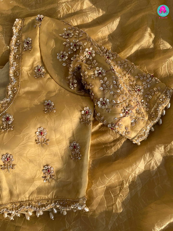 Soft Crushed Organza Silk Saree with hand embroidered blouse
