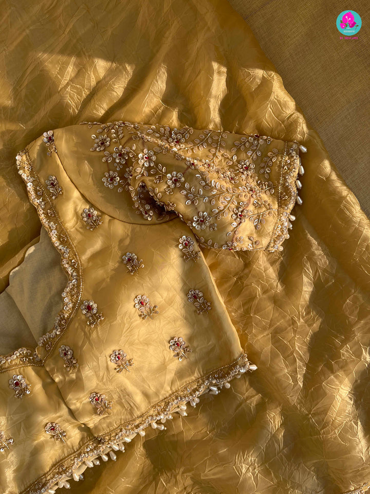 Soft Crushed Organza Silk Saree with hand embroidered blouse
