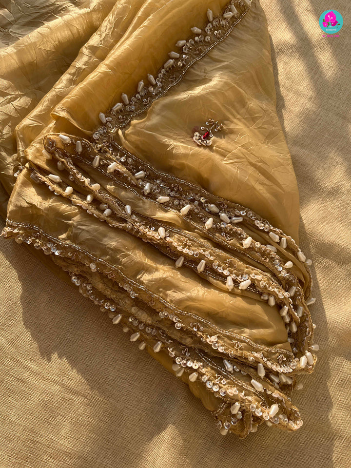 Soft Crushed Organza Silk Saree with hand embroidered blouse