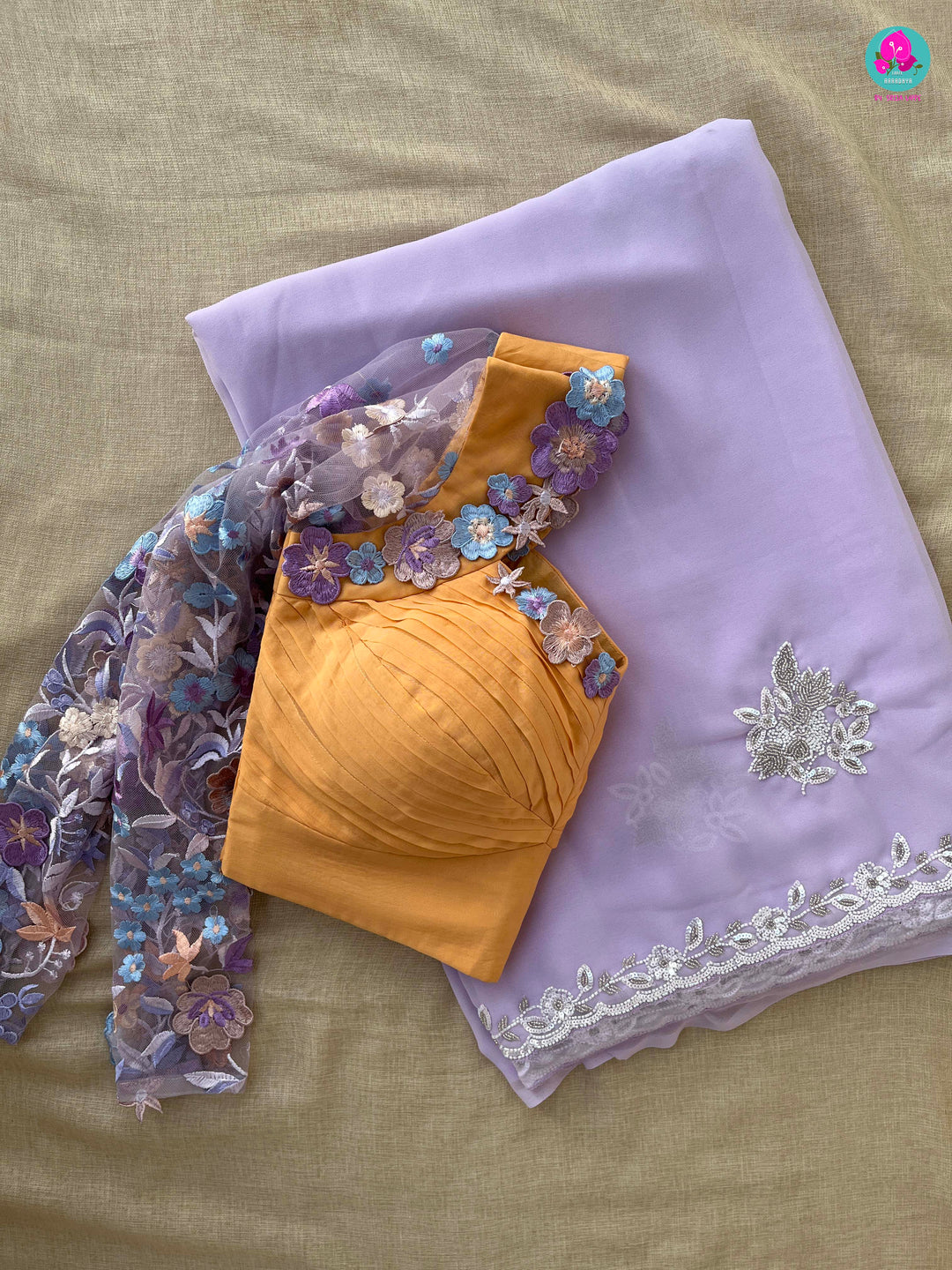 Hand Embroidered Georgette Saree with Applique work blouse