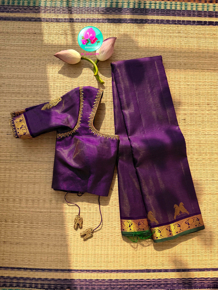 The Amethyst Flight: Purple Vaira Oosi Kanchipattu Saree with Artisan Bird Embroidery