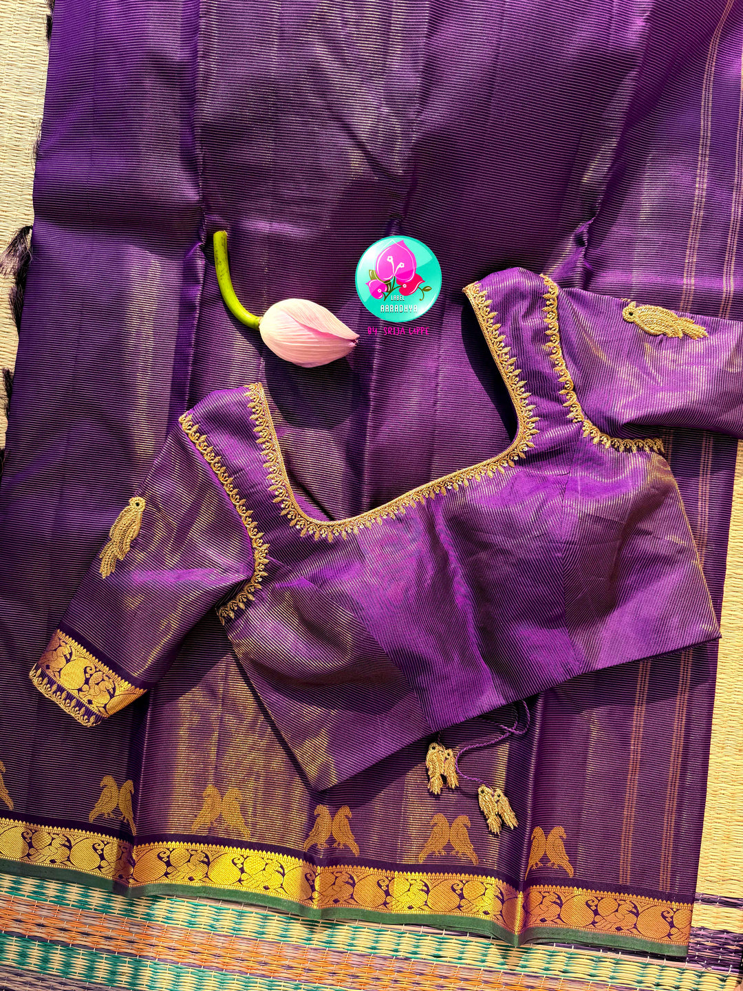 The Amethyst Flight: Purple Vaira Oosi Kanchipattu Saree with Artisan Bird Embroidery