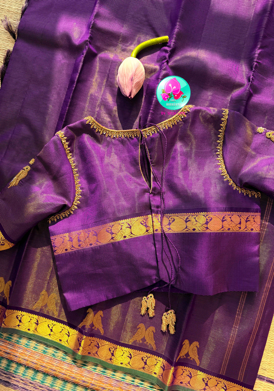 The Amethyst Flight: Purple Vaira Oosi Kanchipattu Saree with Artisan Bird Embroidery