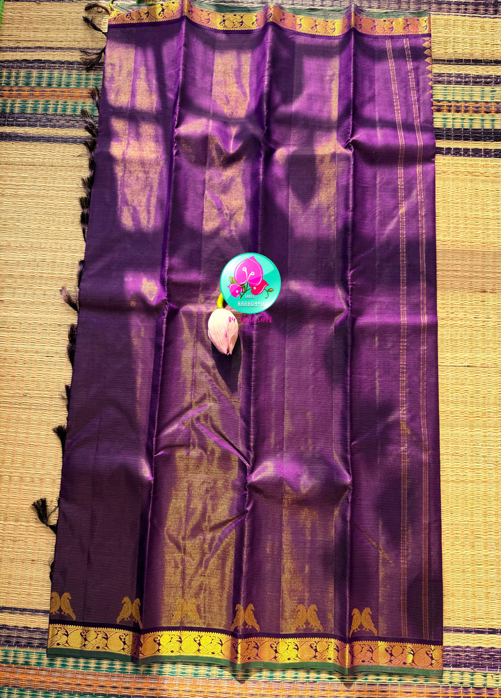 The Amethyst Flight: Purple Vaira Oosi Kanchipattu Saree with Artisan Bird Embroidery