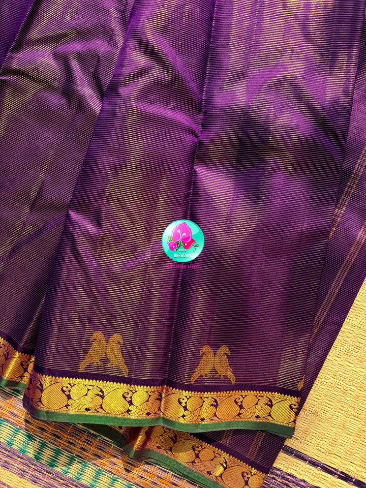 The Amethyst Flight: Purple Vaira Oosi Kanchipattu Saree with Artisan Bird Embroidery