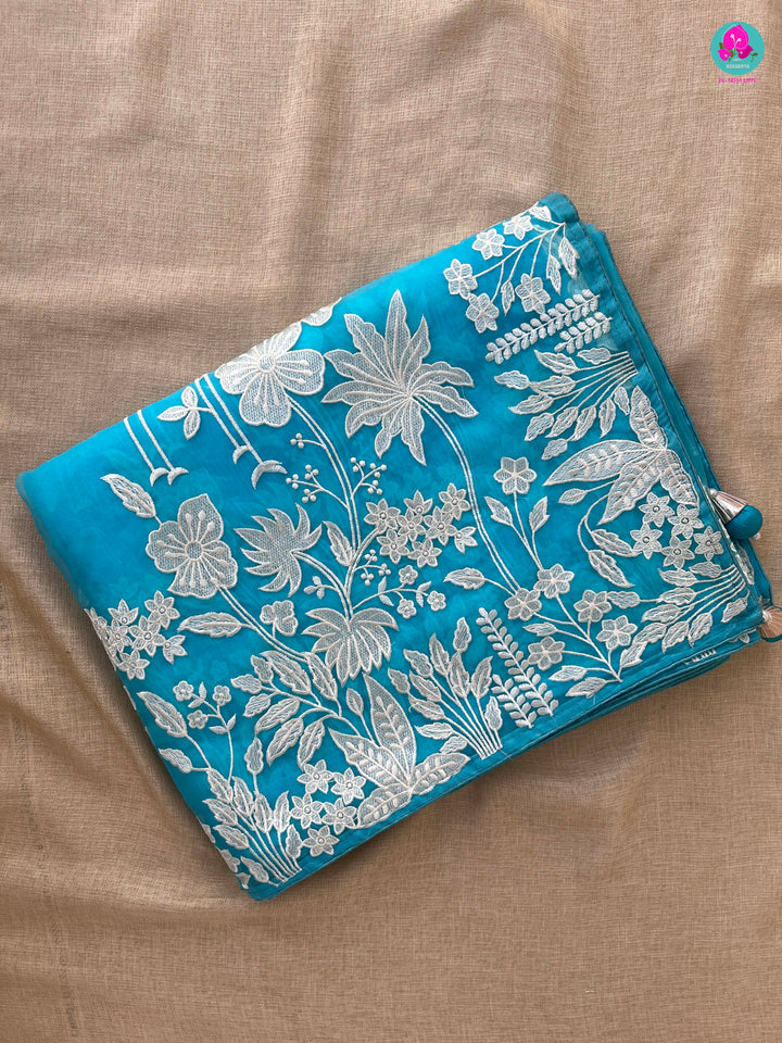 Soft Organza Saree with Floral & Crane Design