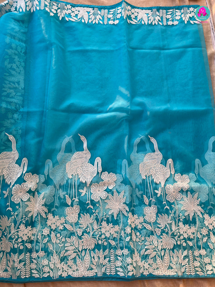 Soft Organza Saree with Floral & Crane Design
