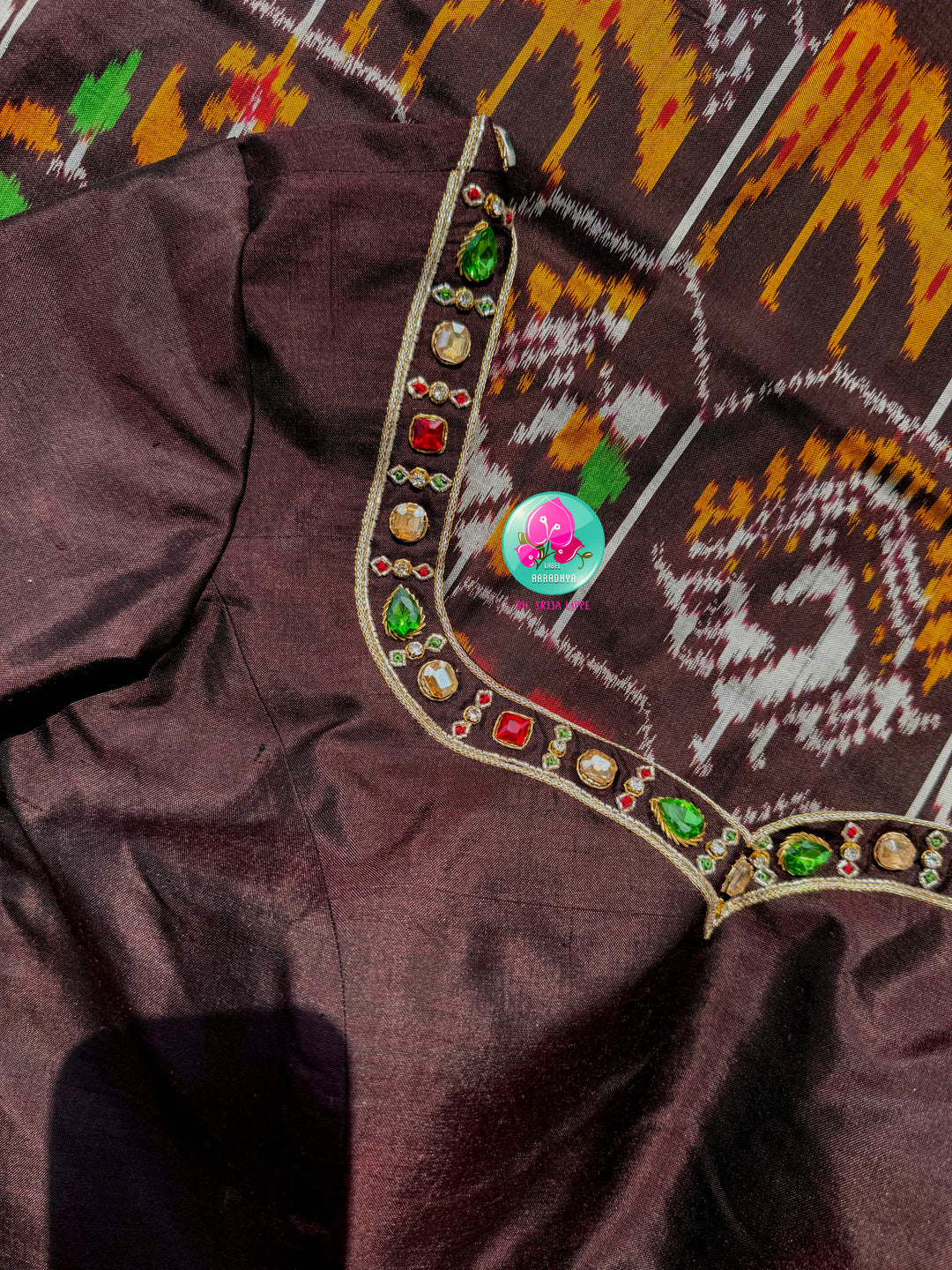 The Mahogany Menagerie: Pure Deep Brown Ikkat Silk Saree with Two side patola border