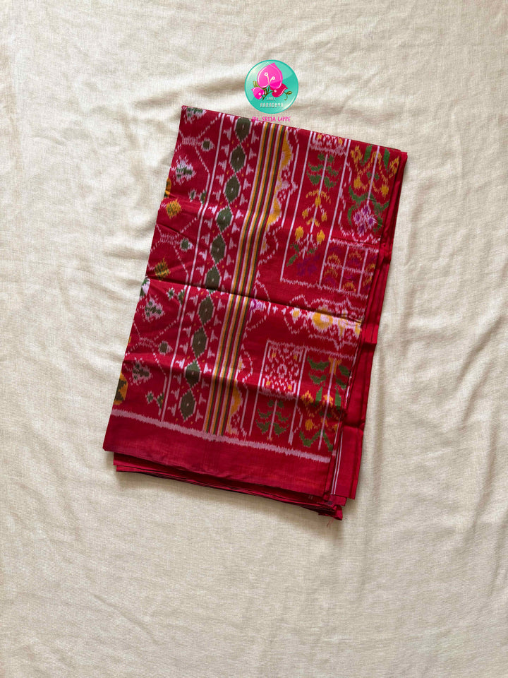 The Crimson Current: 5-Ply Red Rajkot Patola Saree in Contemporary Design