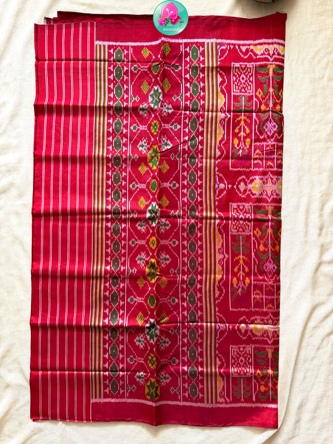 The Crimson Current: 5-Ply Red Rajkot Patola Saree in Contemporary Design