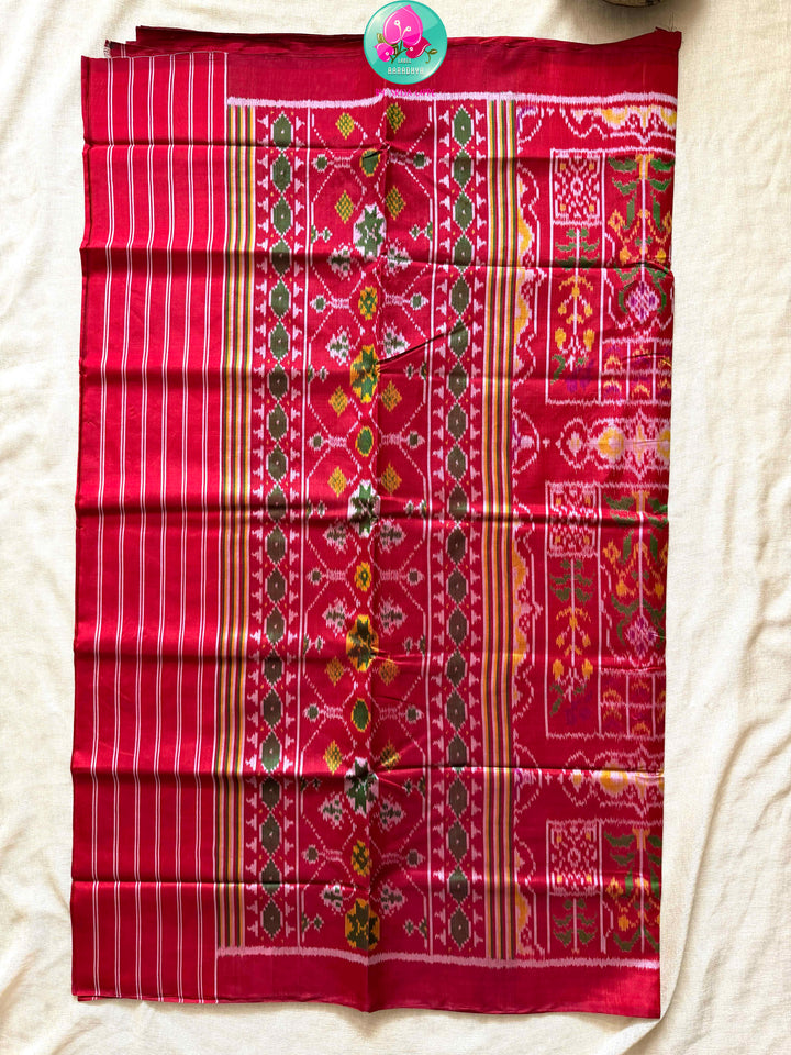 The Crimson Current: 5-Ply Red Rajkot Patola Saree in Contemporary Design