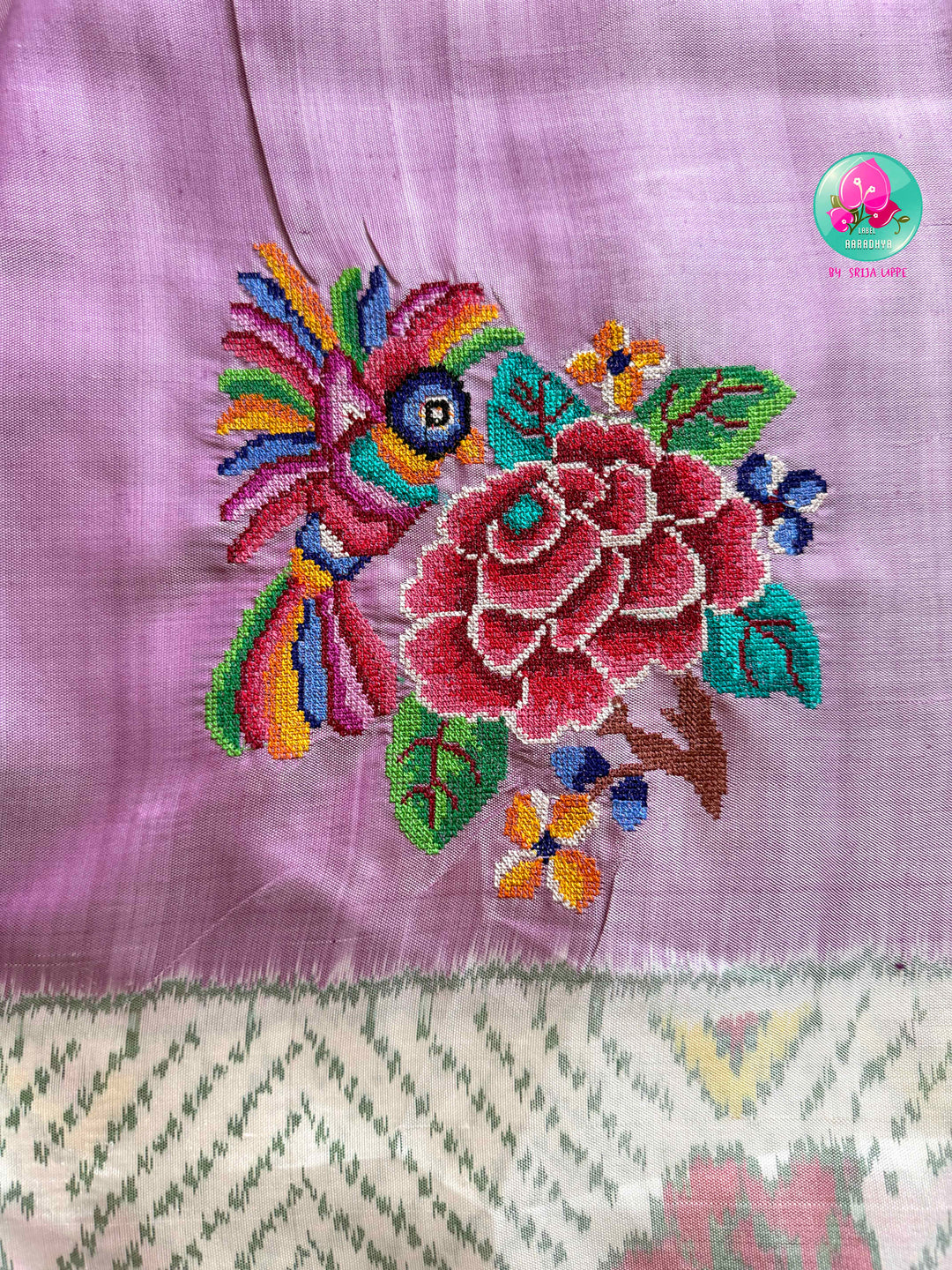 The Peony Whisper: Lilac Rajkot Patola in 5-Ply Silk Saree with Petit Point Artistry