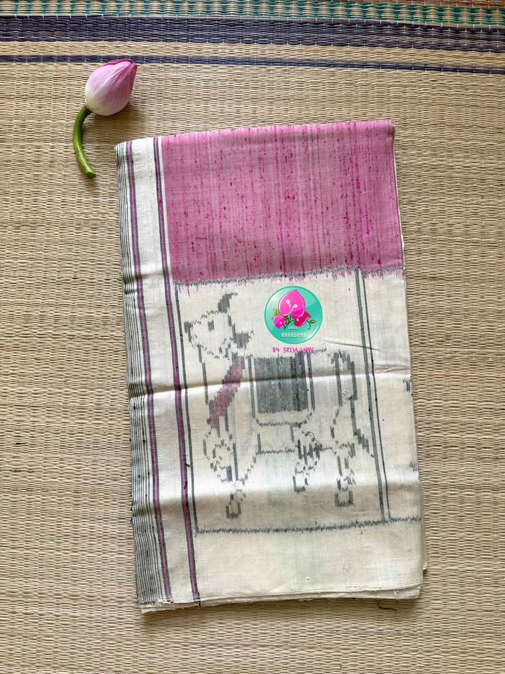 The Sacred Pasture: Pure Raw Mulberry Silk Saree with Pichwai & Nandini Artistry