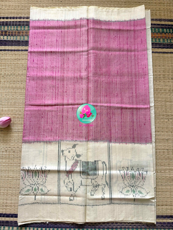 The Sacred Pasture: Pure Raw Mulberry Silk Saree with Pichwai & Nandini Artistry