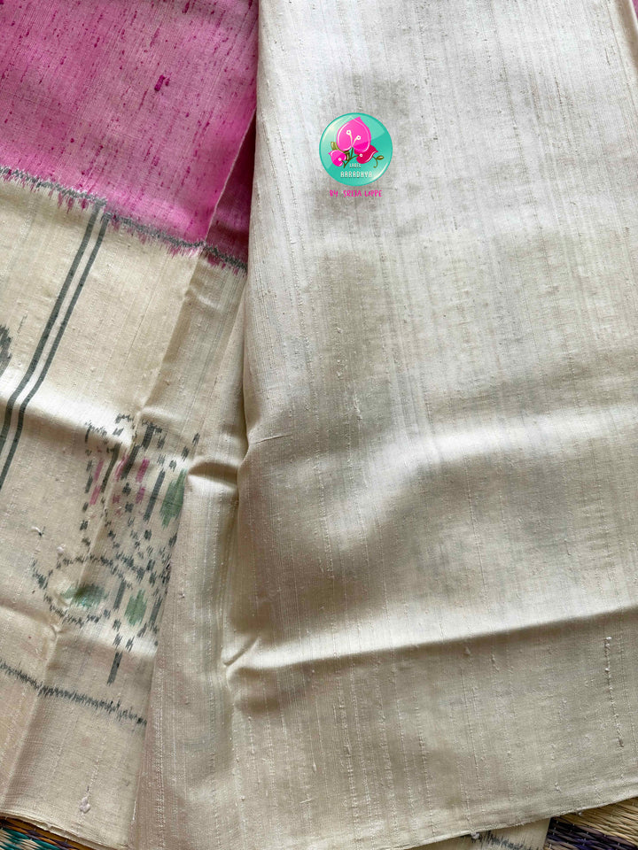 The Sacred Pasture: Pure Raw Mulberry Silk Saree with Pichwai & Nandini Artistry