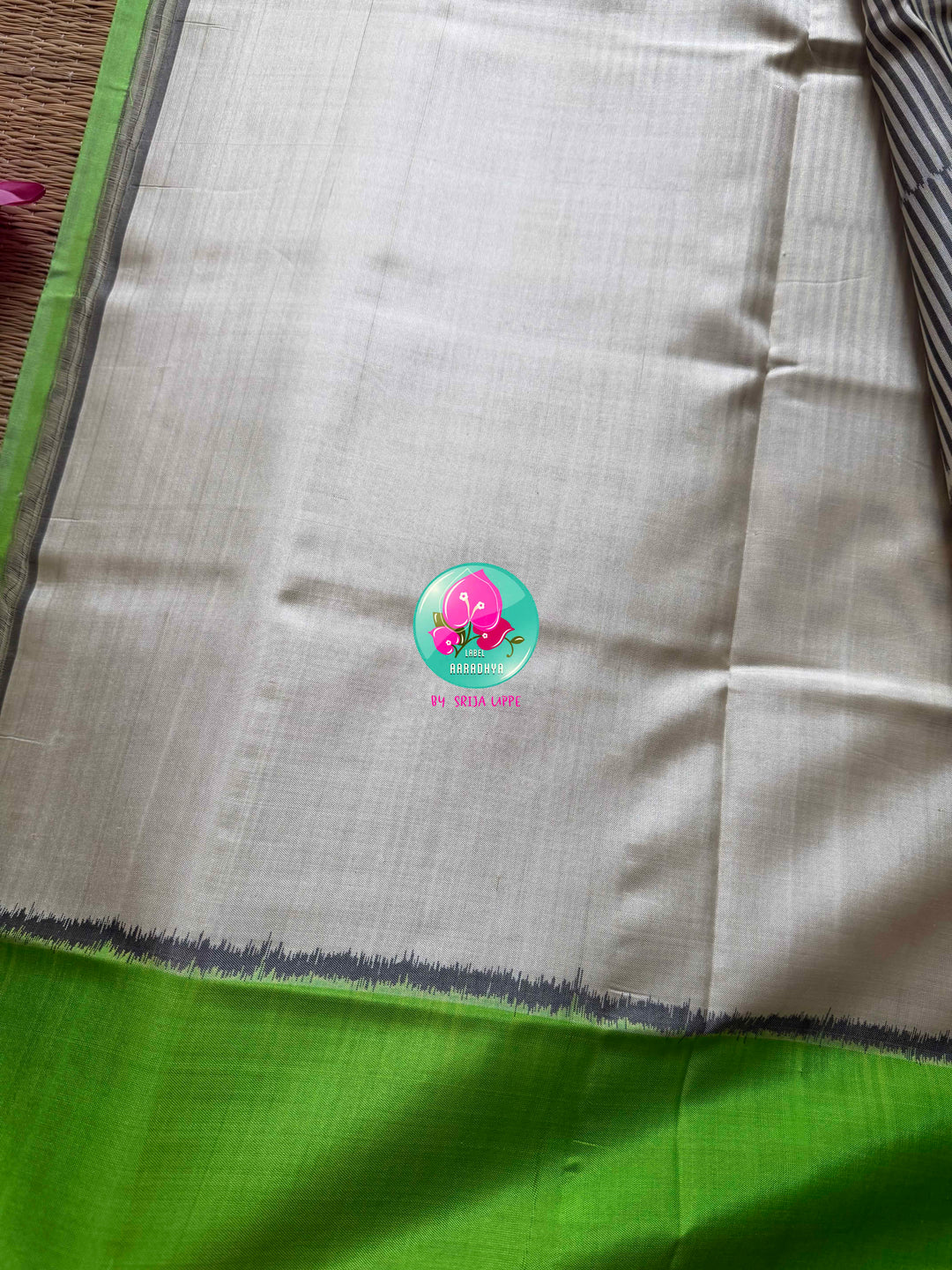 The Morning Mist: Contemporary Rajkot Pure Patola Saree in 5-Ply Cream & Light Green