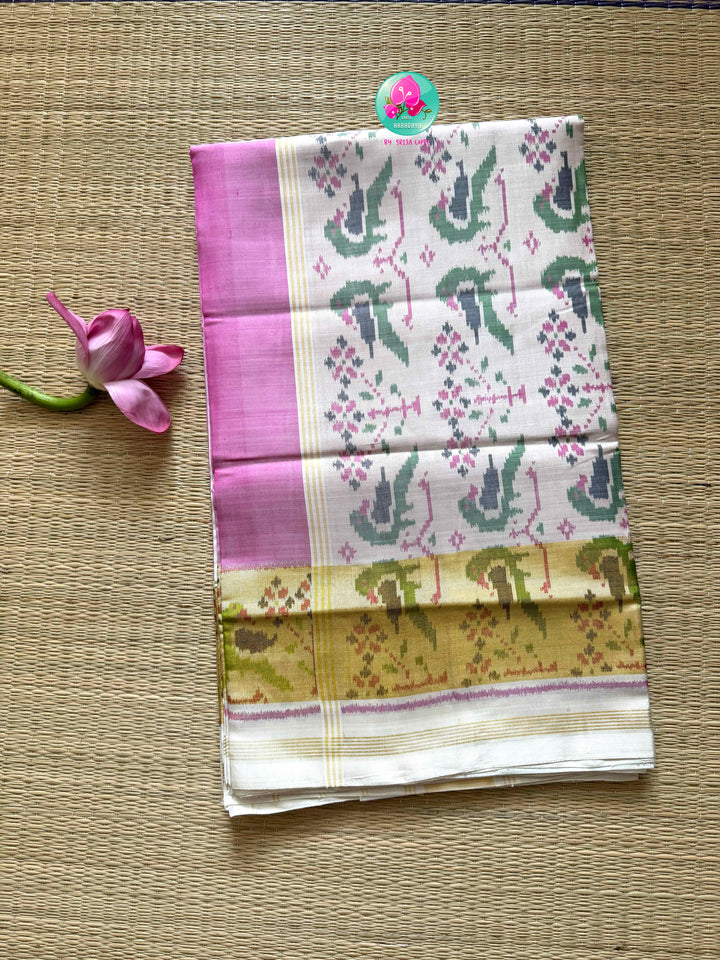 The Pale Blush Confluence: 5-Ply Saree in Rajkot Patola with Paithani-Inspired Grace