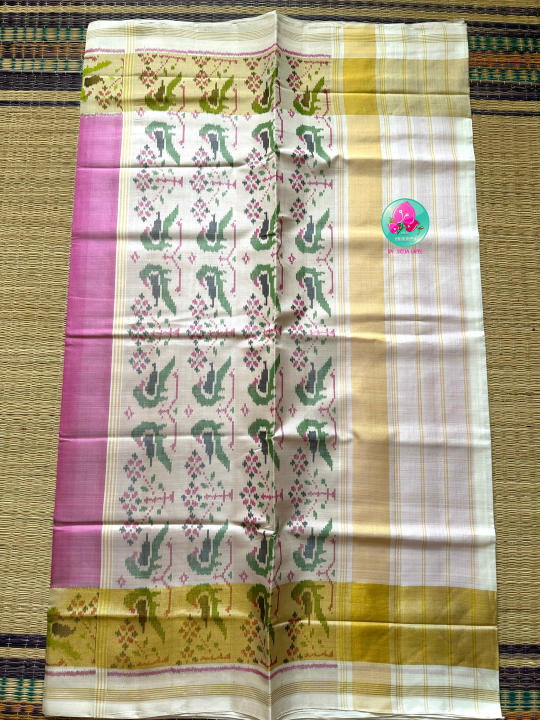 The Pale Blush Confluence: 5-Ply Saree in Rajkot Patola with Paithani-Inspired Grace