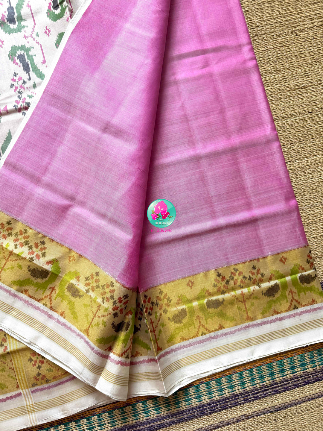 The Pale Blush Confluence: 5-Ply Saree in Rajkot Patola with Paithani-Inspired Grace