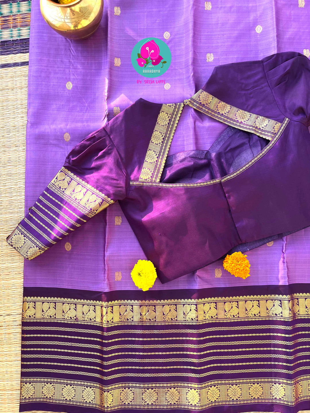 A Symphony in Lavender: Handwoven Kanchipattu Saree with Deep Purple Zari Grandeur