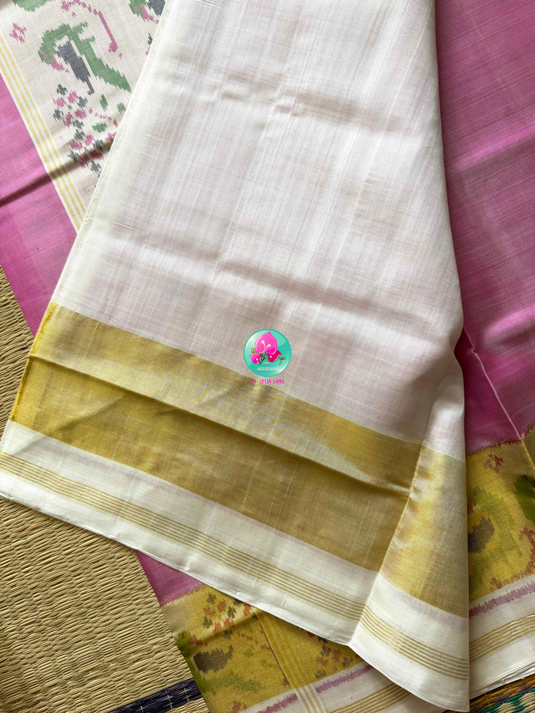 The Pale Blush Confluence: 5-Ply Saree in Rajkot Patola with Paithani-Inspired Grace