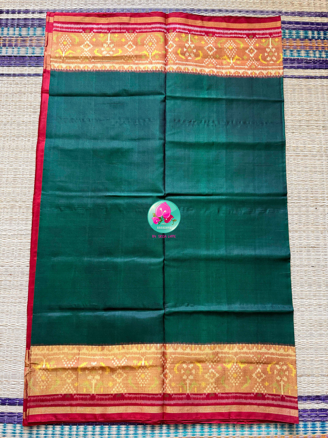 The Emerald Gaala: Bottle Green Rajkot Patola Saree in 5-Ply Mulberry Silk
