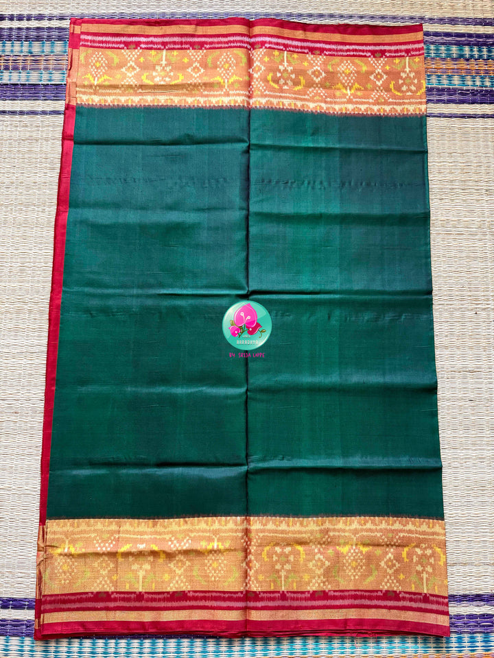 The Emerald Gaala: Bottle Green Rajkot Patola Saree in 5-Ply Mulberry Silk