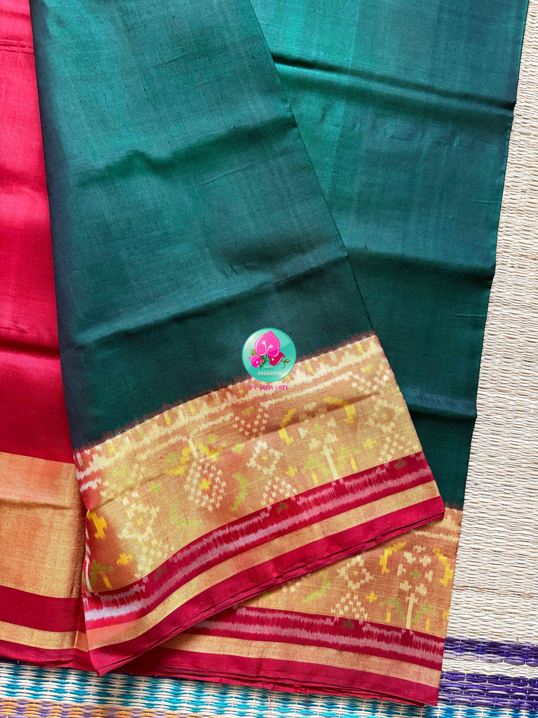 The Emerald Gaala: Bottle Green Rajkot Patola Saree in 5-Ply Mulberry Silk