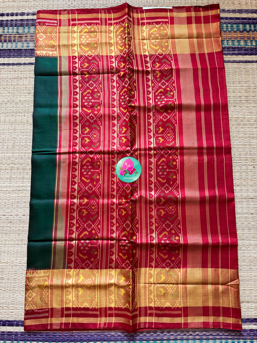 The Emerald Gaala: Bottle Green Rajkot Patola Saree in 5-Ply Mulberry Silk