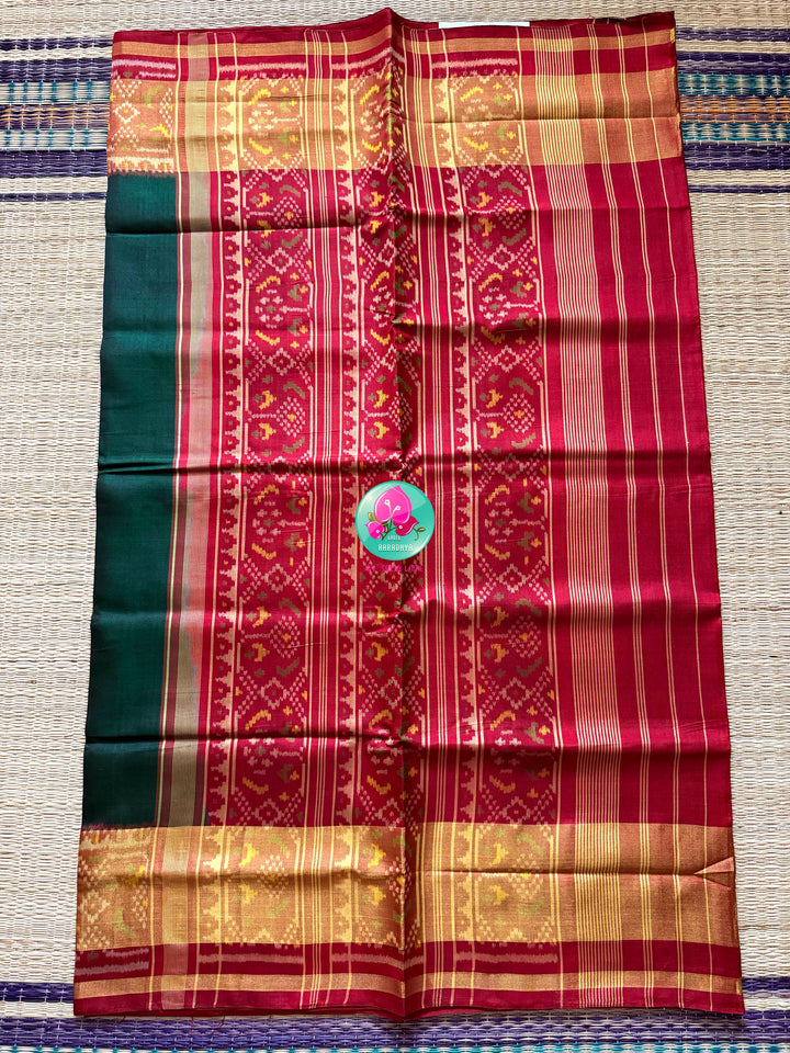The Emerald Gaala: Bottle Green Rajkot Patola Saree in 5-Ply Mulberry Silk