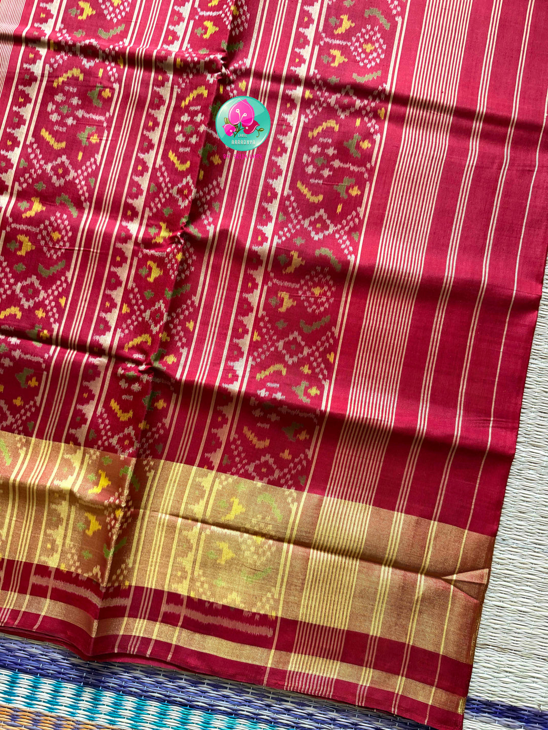 The Emerald Gaala: Bottle Green Rajkot Patola Saree in 5-Ply Mulberry Silk