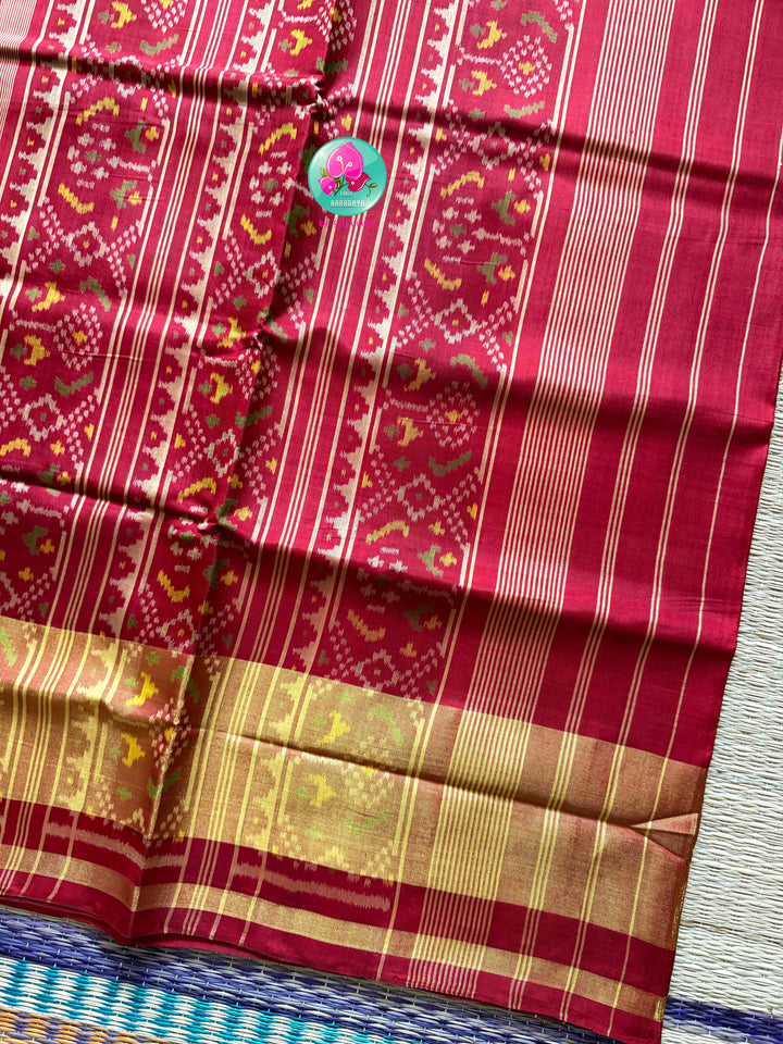 The Emerald Gaala: Bottle Green Rajkot Patola Saree in 5-Ply Mulberry Silk