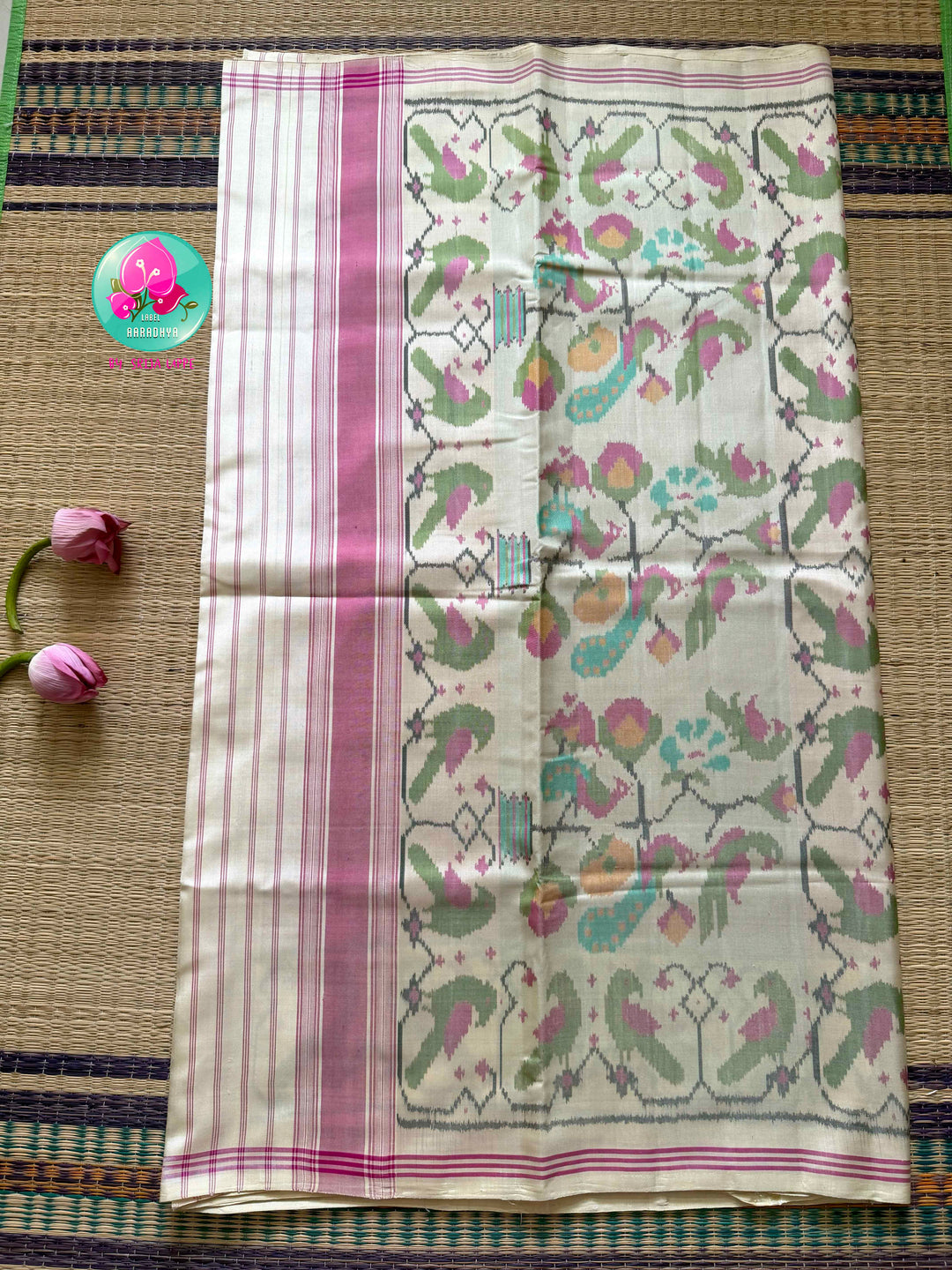 The Petal Symphony: 8-Ply Patan Patola Saree with Paithani-Inspired Grace