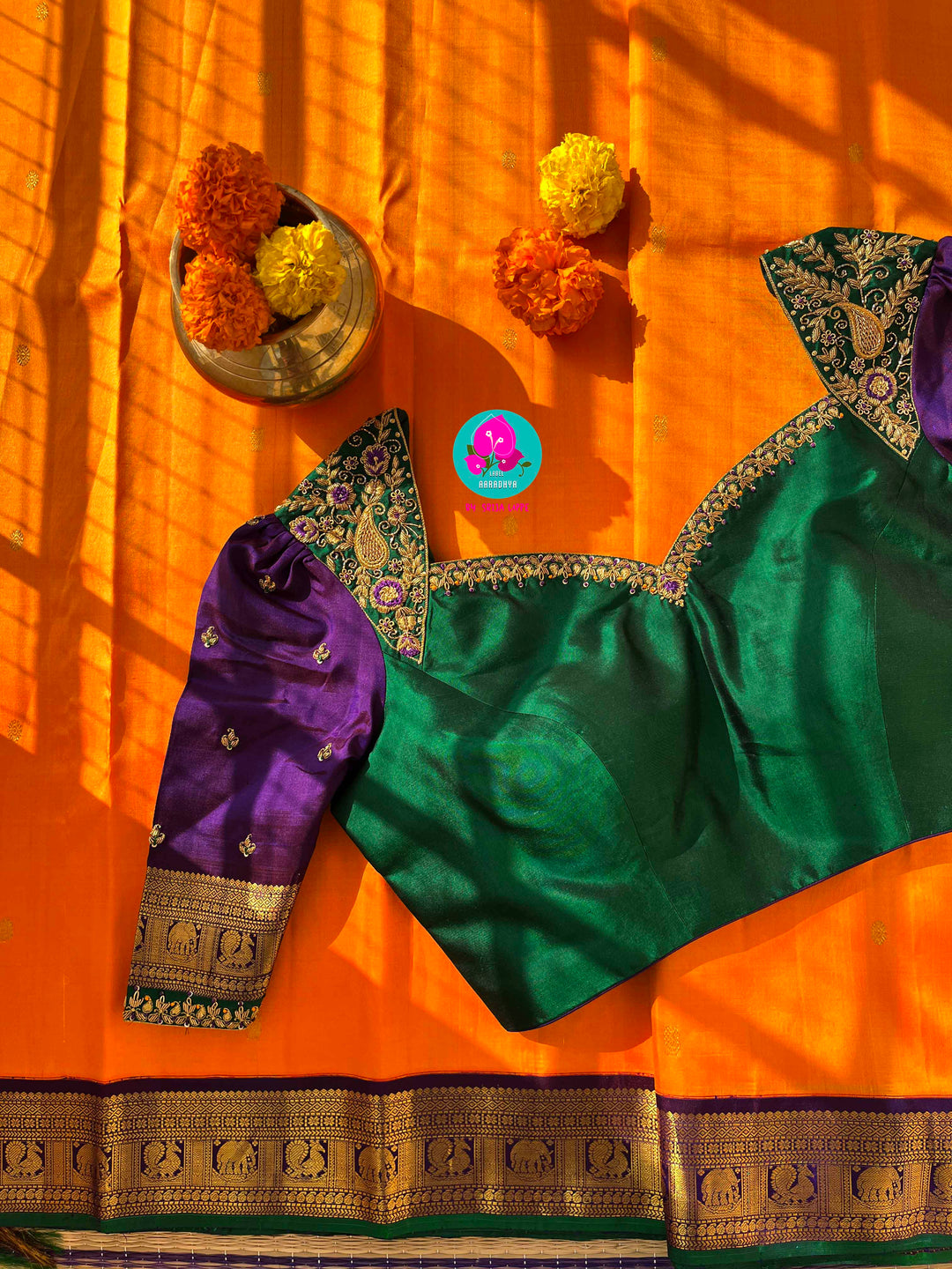 Pure Kanchipattu handloom saree in traditional peacock motifs paired with hand embroidered blouse