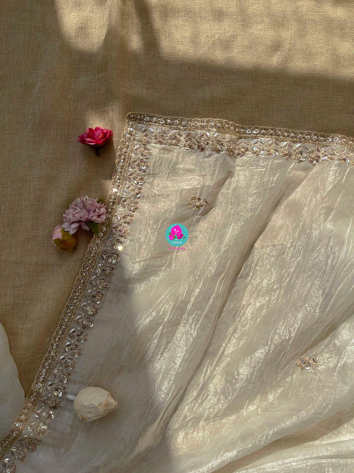 Soft crush organza saree with hand embroidery and Embellished floral blouse