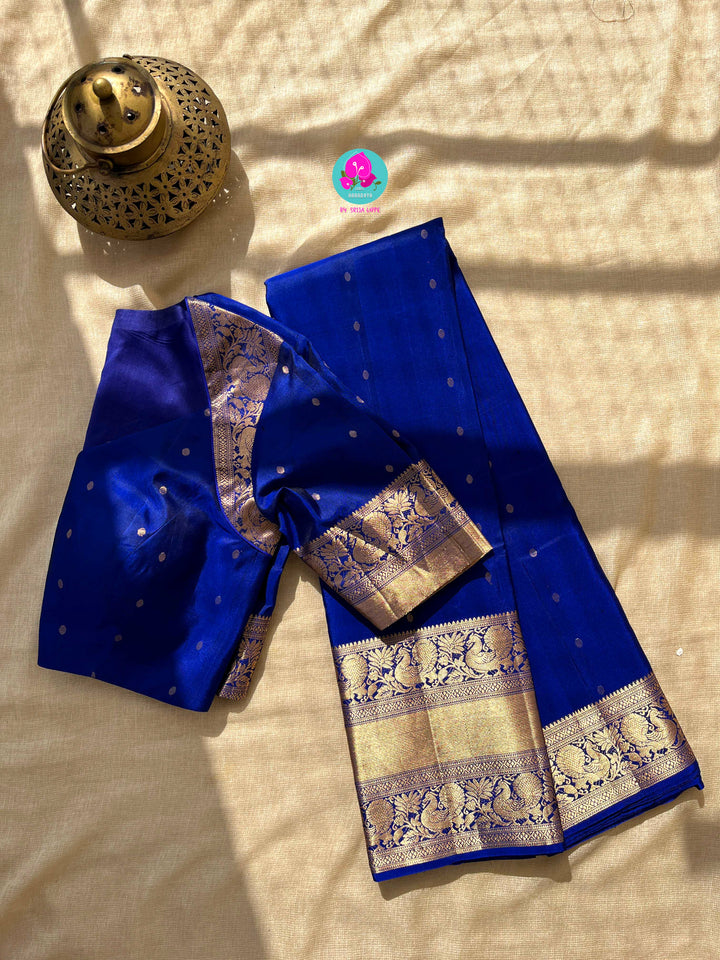 Pure Kanchi silk saree in Royal Blue with designer Blouse