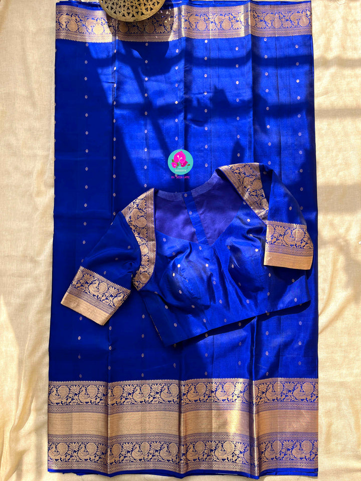 Pure Kanchi silk saree in Royal Blue with designer Blouse