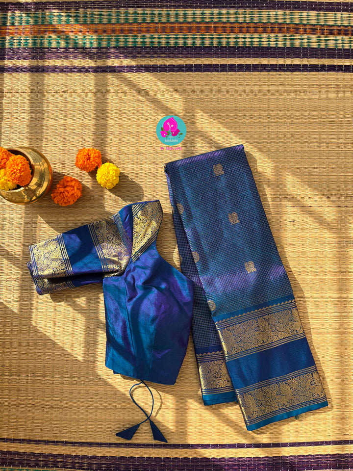 The Celestial Current: Anandha Blue Vaira Oosi Kanchipattu with pattern blouse