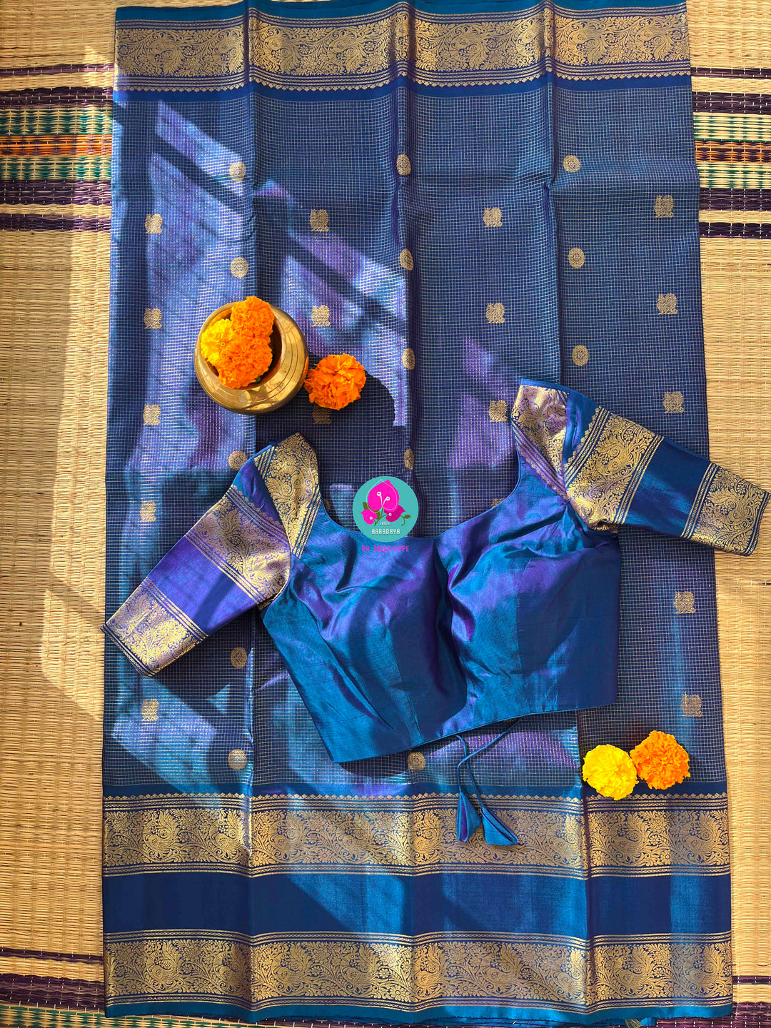 The Celestial Current: Anandha Blue Vaira Oosi Kanchipattu with pattern blouse