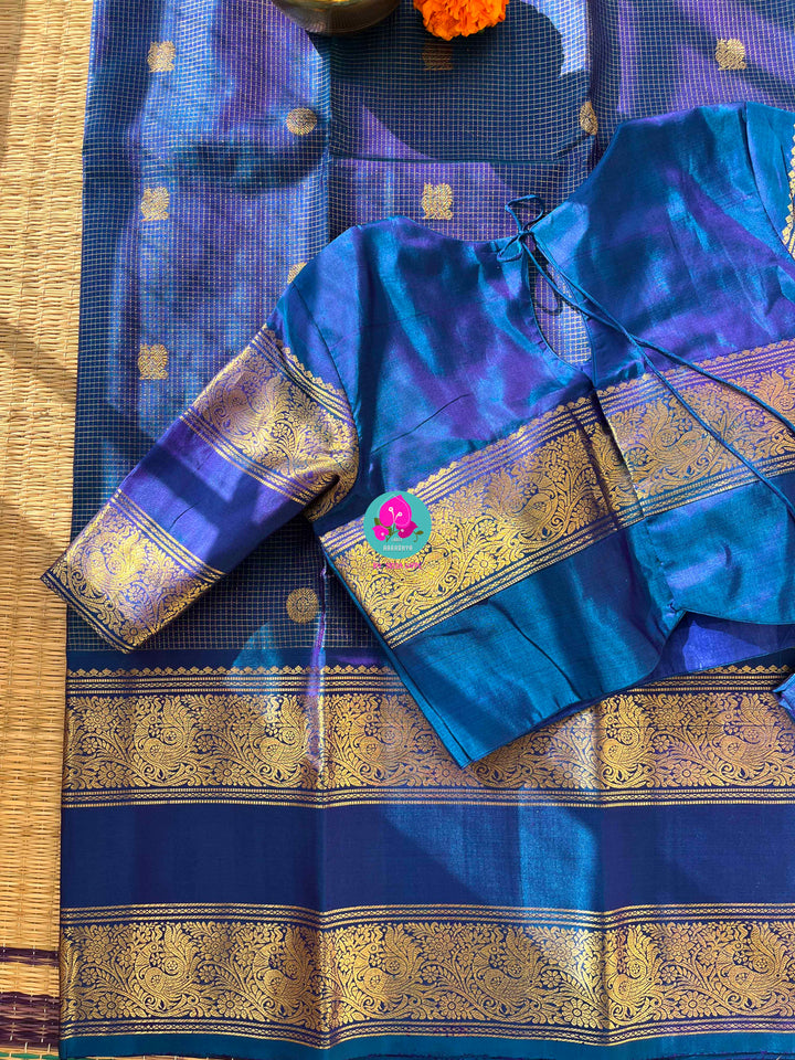 The Celestial Current: Anandha Blue Vaira Oosi Kanchipattu with pattern blouse