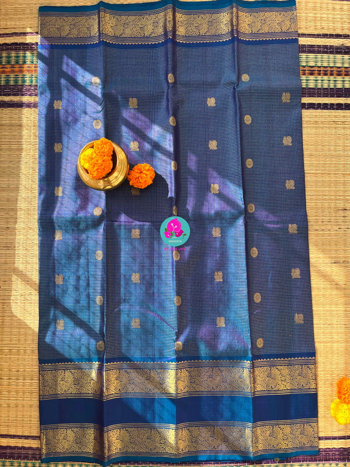 The Celestial Current: Anandha Blue Vaira Oosi Kanchipattu with pattern blouse