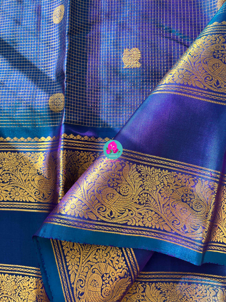 The Celestial Current: Anandha Blue Vaira Oosi Kanchipattu with pattern blouse