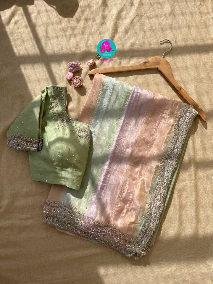 Rangkat inspired Soft Tissue Georgette Saree with hand embroidered blouse