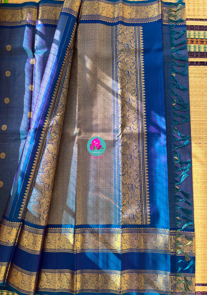 The Celestial Current: Anandha Blue Vaira Oosi Kanchipattu with pattern blouse