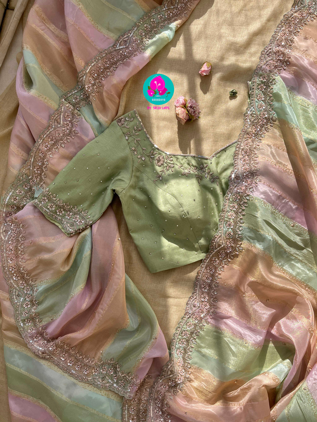 Rangkat inspired Soft Tissue Georgette Saree with hand embroidered blouse