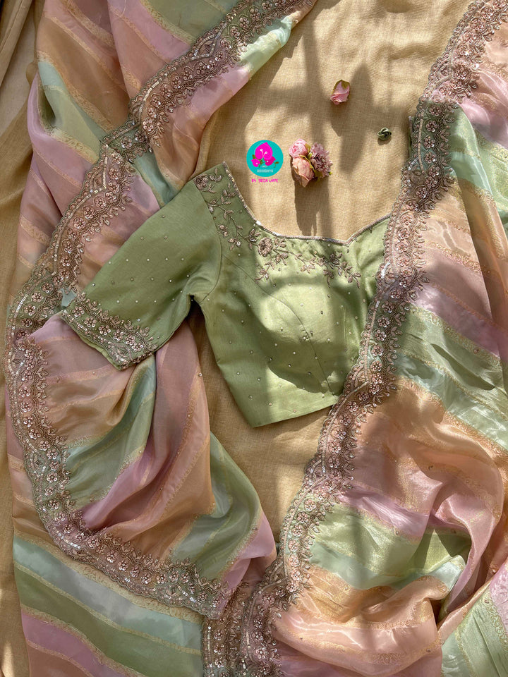 Rangkat inspired Soft Tissue Georgette Saree with hand embroidered blouse