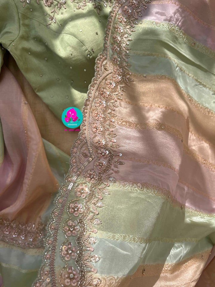 Rangkat inspired Soft Tissue Georgette Saree with hand embroidered blouse